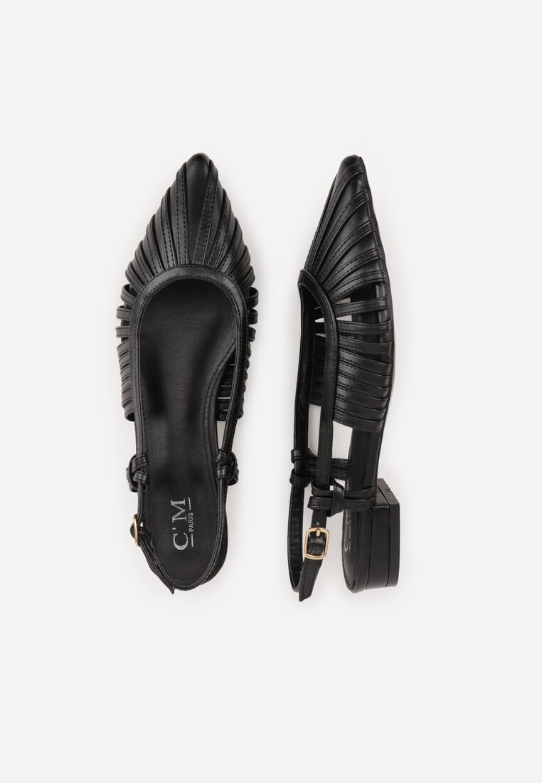 Czarne Płąskie Sandały z Ozdobnymi Paseczkami Kahlidone