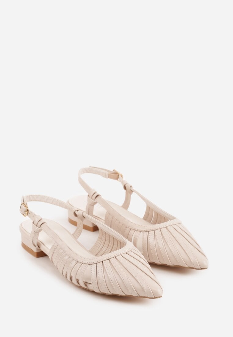 Beżowe Płąskie Sandały z Ozdobnymi Paseczkami Kahlidone