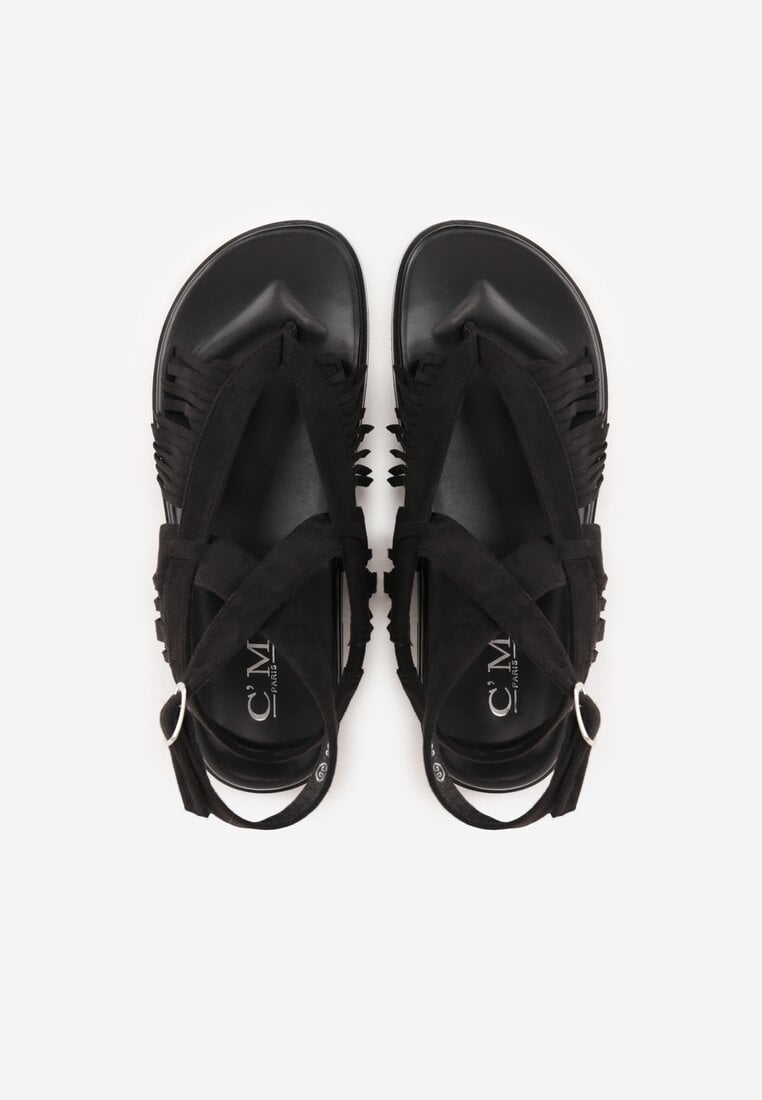 Czarne Sandały Typu Rzymianki Ozdobione Frędzlami Casasos