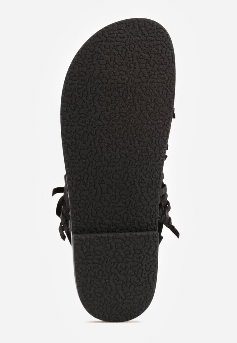 Czarne Sandały Typu Rzymianki Ozdobione Frędzlami Casasos