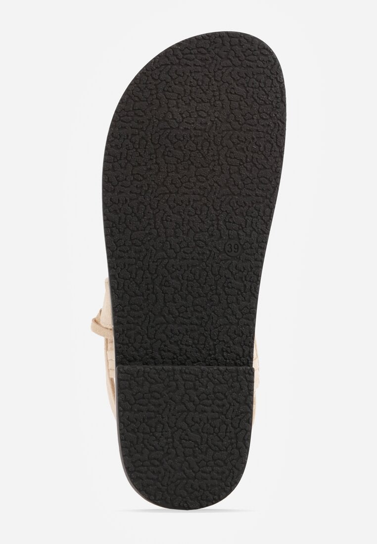 Beżowe Sandały Typu Rzymianki Ozdobione Frędzlami Casasos