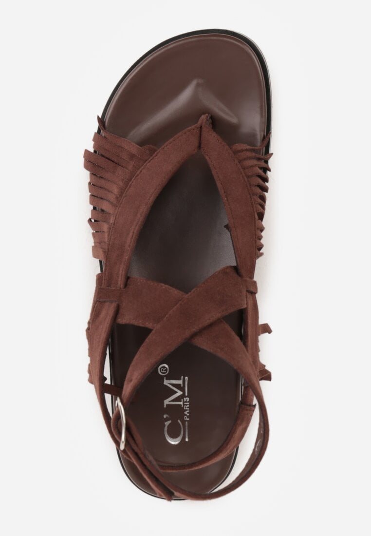 Brązowe Sandały Typu Rzymianki Ozdobione Frędzlami Casasos