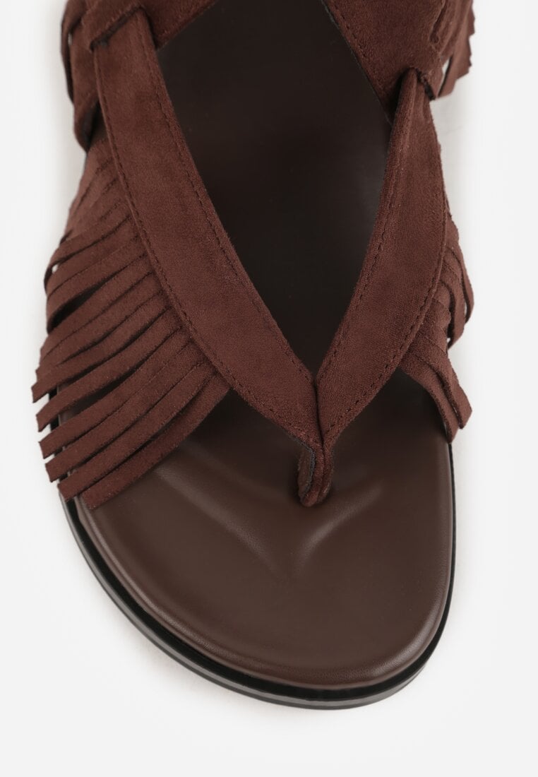 Brązowe Sandały Typu Rzymianki Ozdobione Frędzlami Casasos