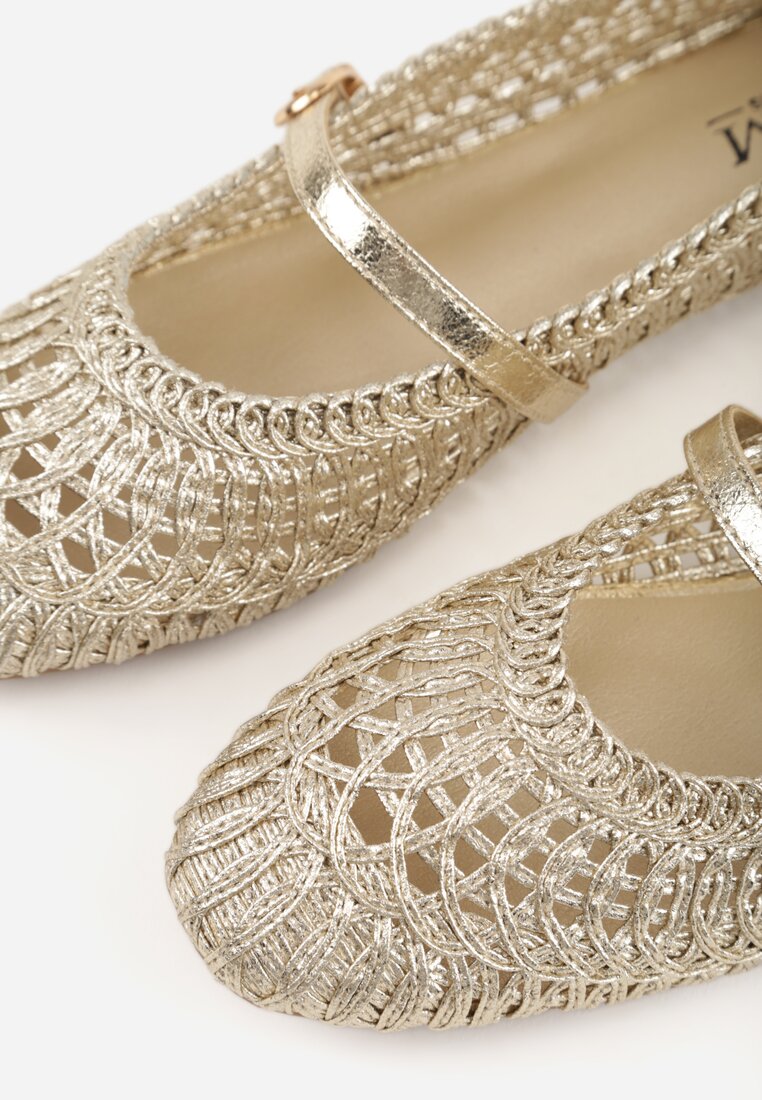 Złote Balerinki w Stylu Mary Jane z Szydełkową Cholewką Syroelle