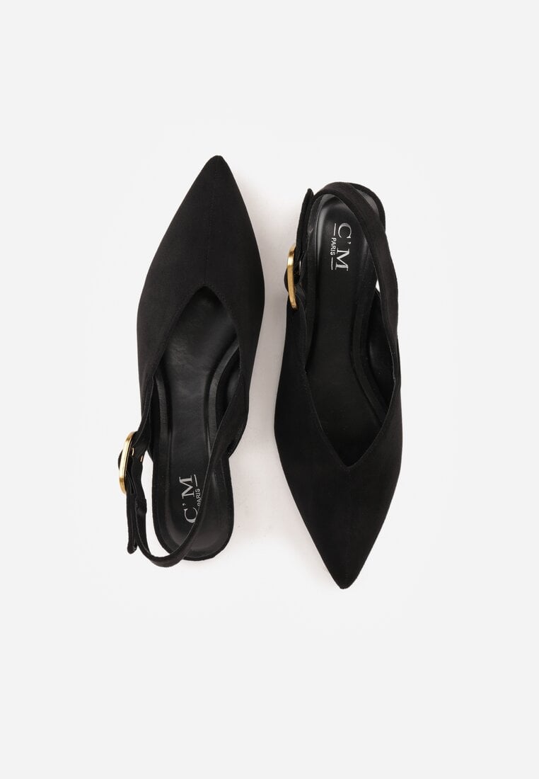 Czarne Sandały Typu Slingback z Wyciętą Cholewką Phellilea