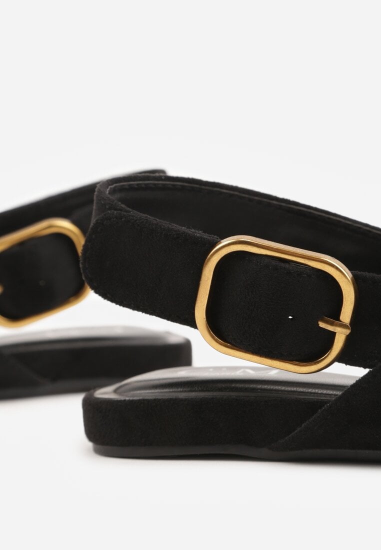 Czarne Sandały Typu Slingback z Wyciętą Cholewką Phellilea