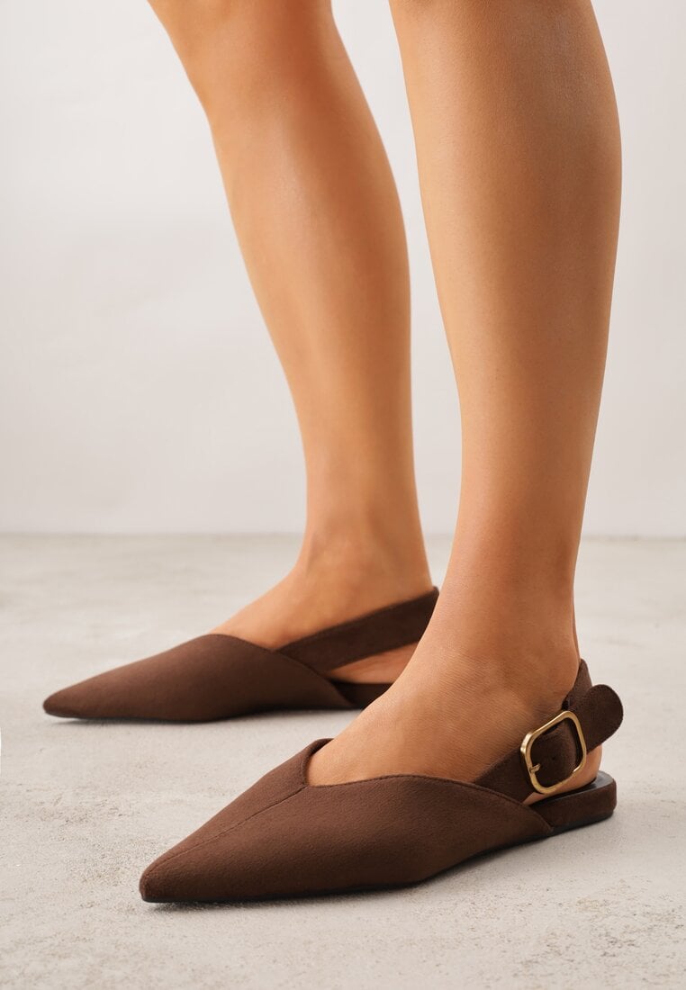 Brązowe Sandały Typu Slingback z Wyciętą Cholewką Phellilea