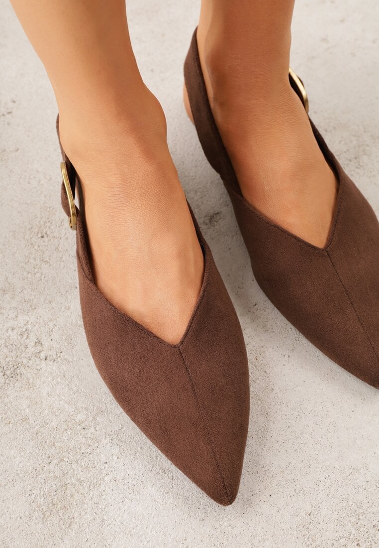 Brązowe Sandały Typu Slingback z Wyciętą Cholewką Phellilea