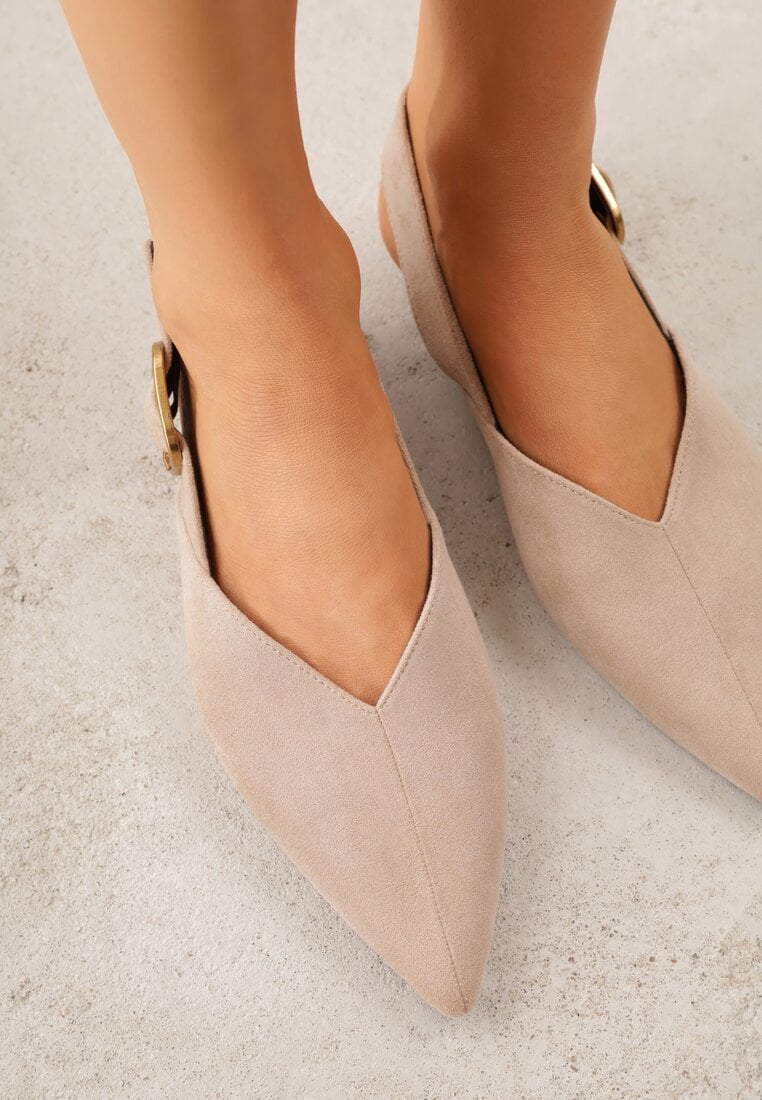 Beżowe Sandały Typu Slingback z Wyciętą Cholewką Phellilea