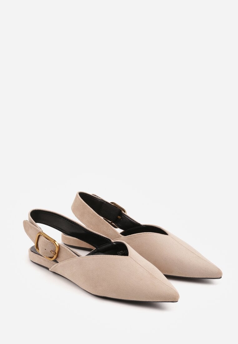 Beżowe Sandały Typu Slingback z Wyciętą Cholewką Phellilea