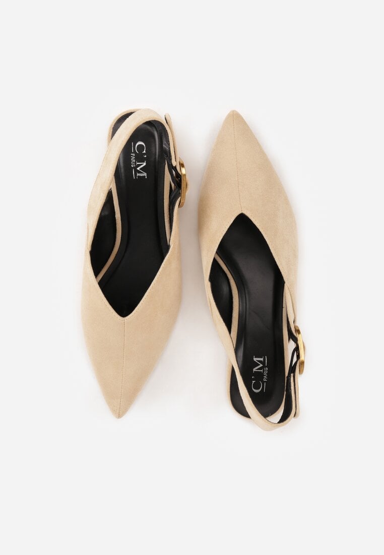 Jasnobeżowe Sandały Typu Slingback z Wyciętą Cholewką Phellilea