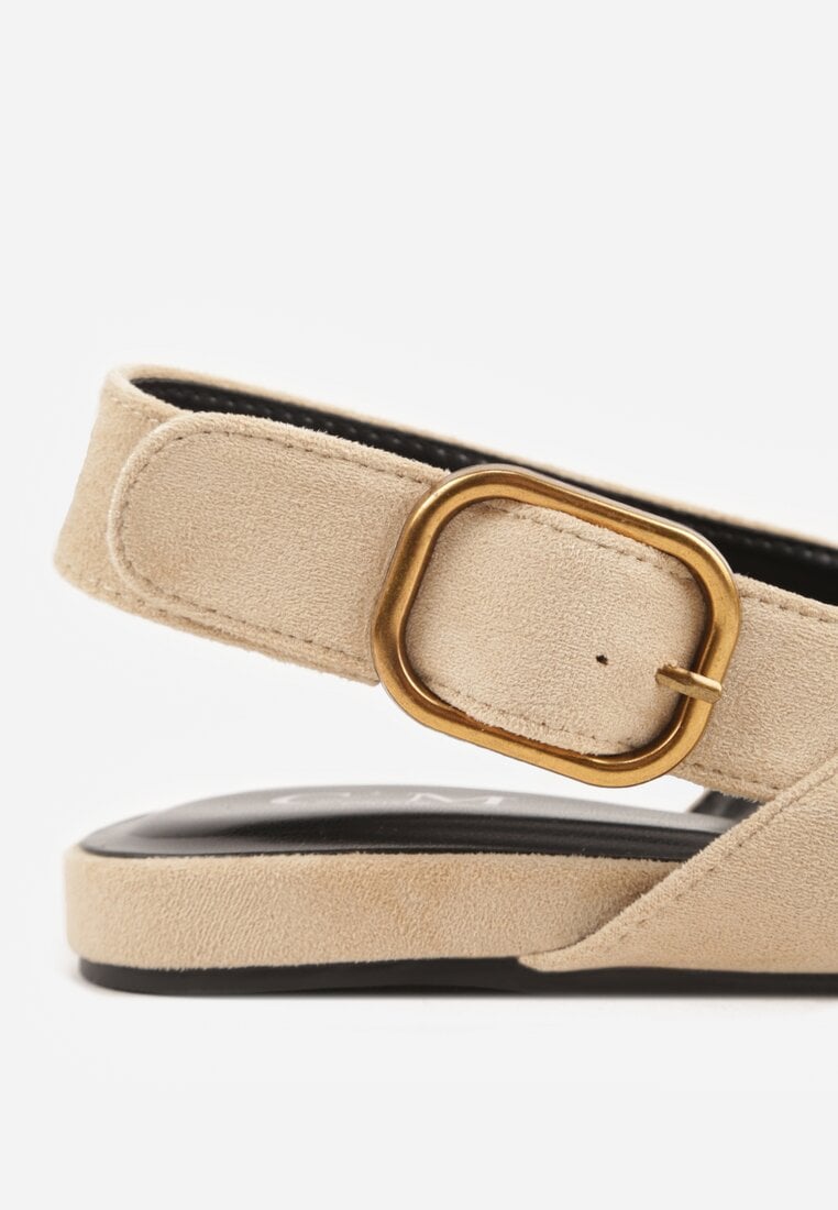 Jasnobeżowe Sandały Typu Slingback z Wyciętą Cholewką Phellilea