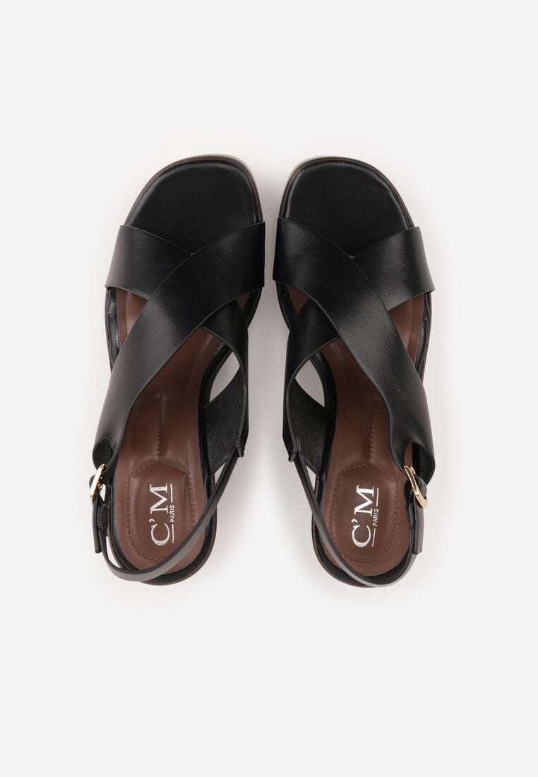 Czarne Sandały na Platformie i Koturnie z Geometryczną Cholewką Adrasithise