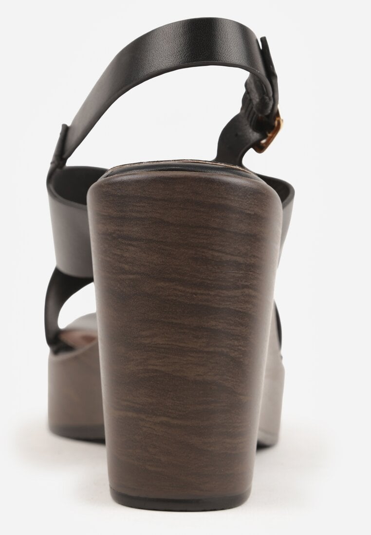 Czarne Sandały na Platformie i Koturnie z Geometryczną Cholewką Adrasithise