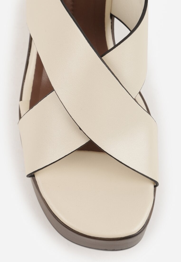 Beżowe Sandały na Platformie i Koturnie z Geometryczną Cholewką Adrasithise