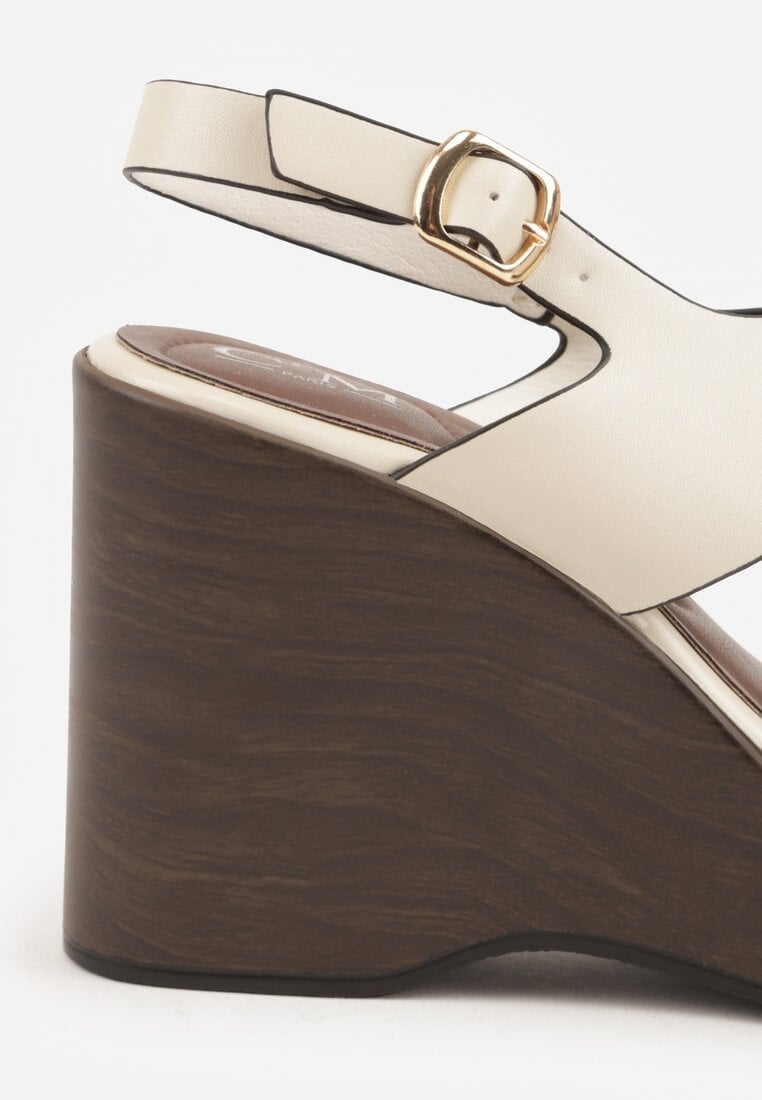 Beżowe Sandały na Platformie i Koturnie z Geometryczną Cholewką Adrasithise
