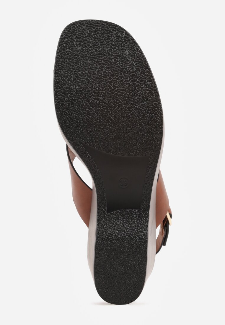 Jasnobrązowe Sandały na Platformie i Koturnie z Geometryczną Cholewką Adrasithise