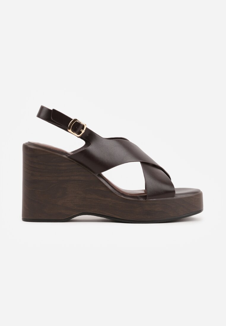 Brązowe Sandały na Platformie i Koturnie z Geometryczną Cholewką Adrasithise