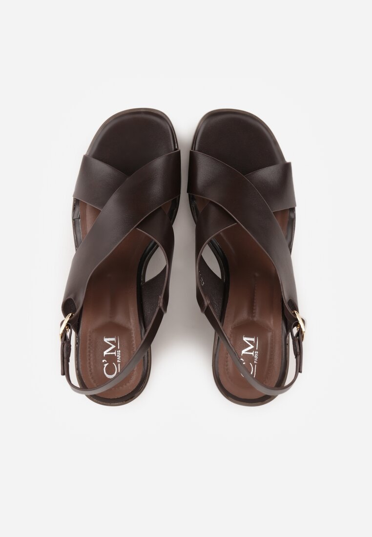 Brązowe Sandały na Platformie i Koturnie z Geometryczną Cholewką Adrasithise