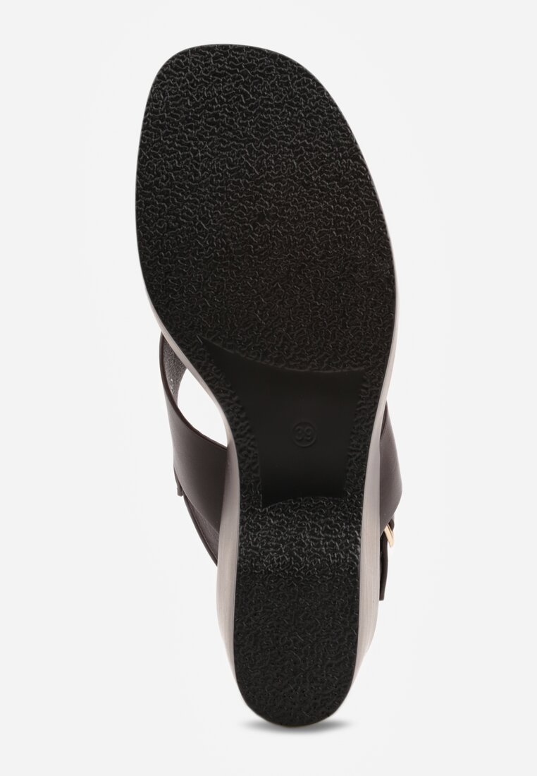 Brązowe Sandały na Platformie i Koturnie z Geometryczną Cholewką Adrasithise