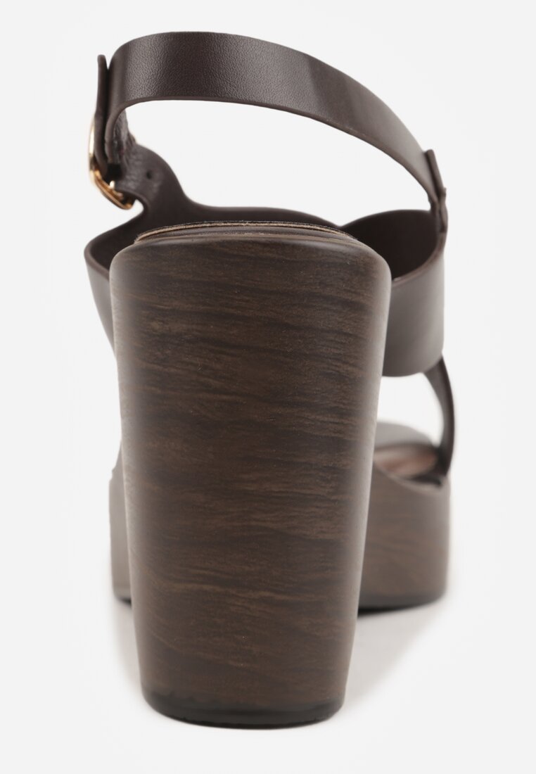 Brązowe Sandały na Platformie i Koturnie z Geometryczną Cholewką Adrasithise