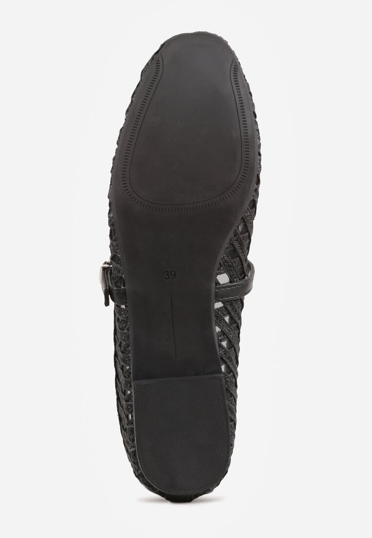 Czarne Balerinki z Ażurowym Wzorem i Paskiem Astethera