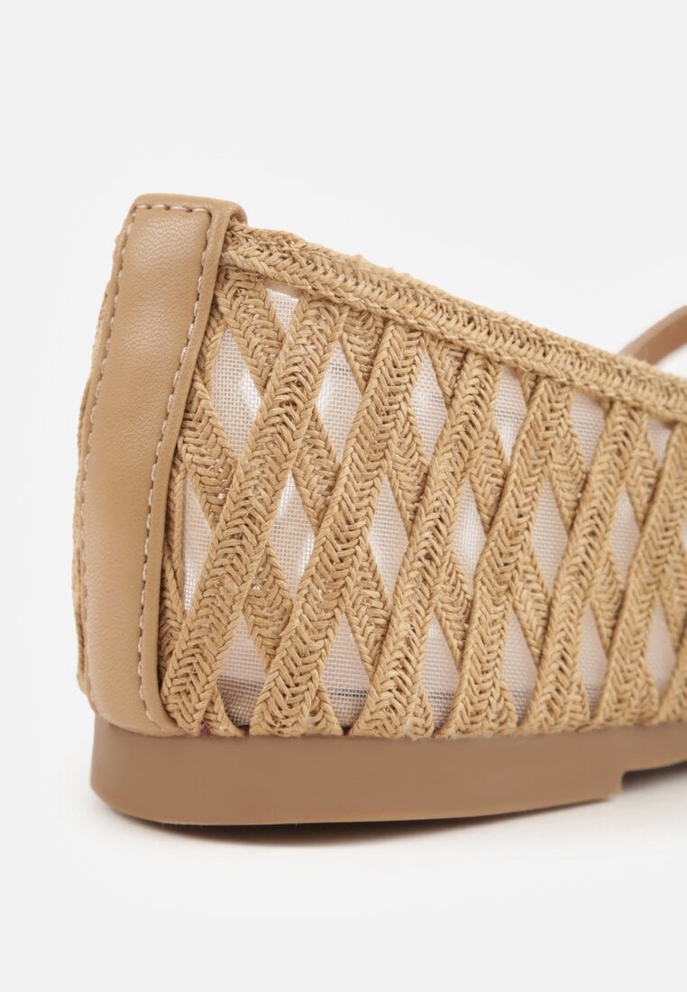 Beżowe Balerinki z Ażurowym Wzorem i Paskiem Astethera