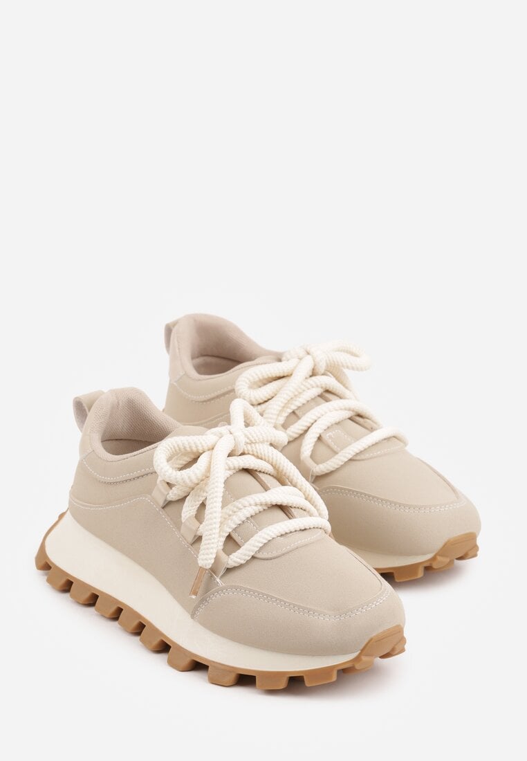 Beżowe Sneakersy na Platformie Ozdobionej Tłoczeniem Zerla