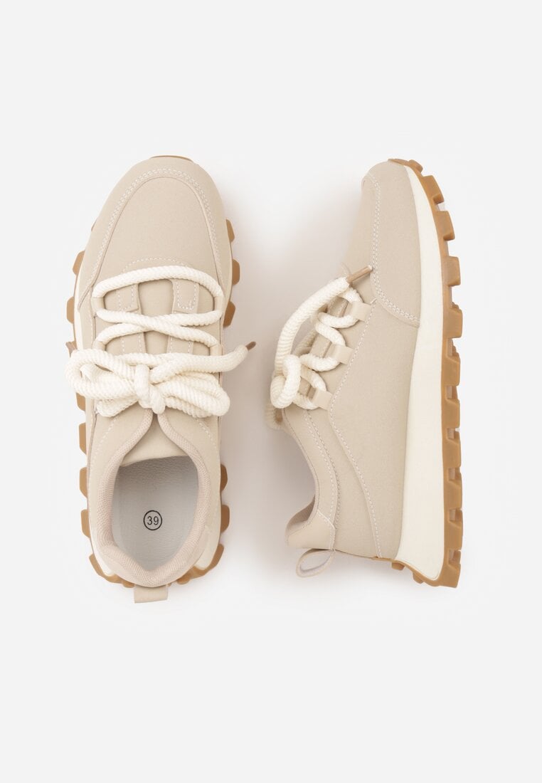 Beżowe Sneakersy na Platformie Ozdobionej Tłoczeniem Zerla