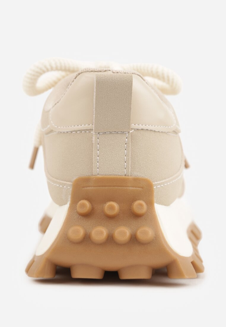 Beżowe Sneakersy na Platformie Ozdobionej Tłoczeniem Zerla