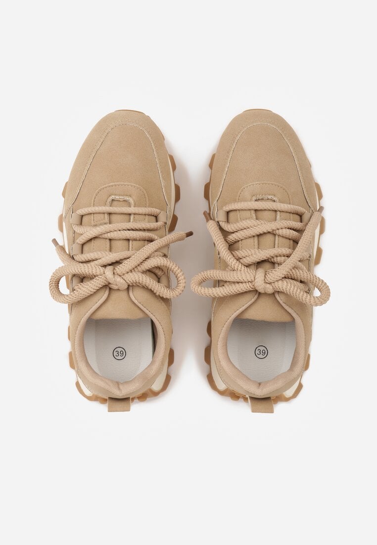 Ciemnobeżowe Sneakersy na Platformie Ozdobionej Tłoczeniem Zerla