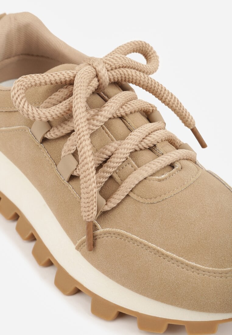 Ciemnobeżowe Sneakersy na Platformie Ozdobionej Tłoczeniem Zerla