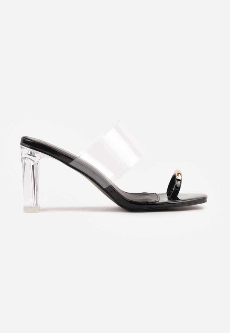 Czarne Klapki z Ozdobą na Duży Palec z Transparentnymi Elementami Wylinney