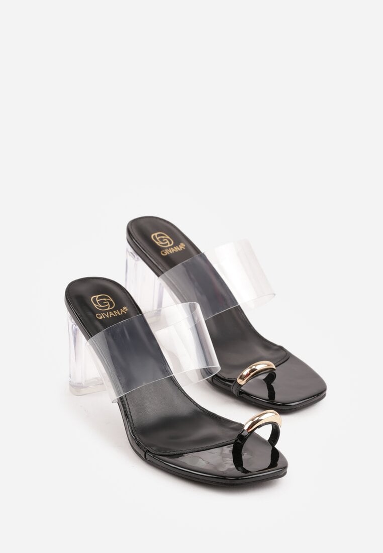 Czarne Klapki z Ozdobą na Duży Palec z Transparentnymi Elementami Wylinney