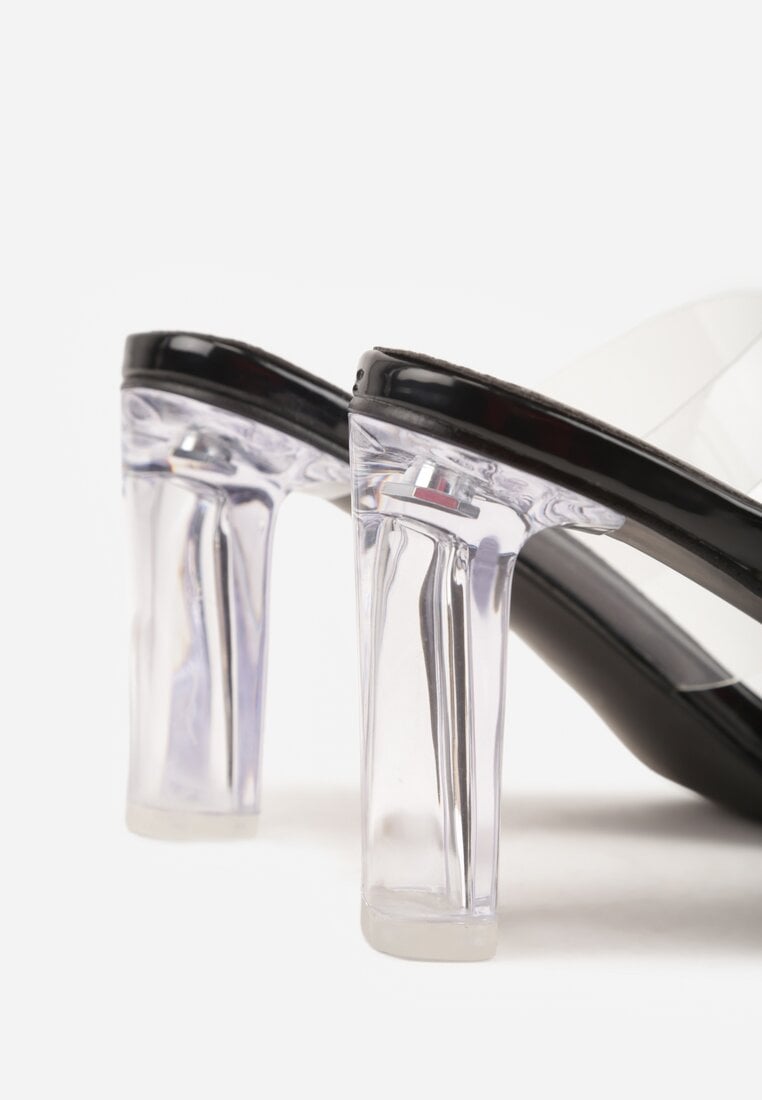 Czarne Klapki z Ozdobą na Duży Palec z Transparentnymi Elementami Wylinney