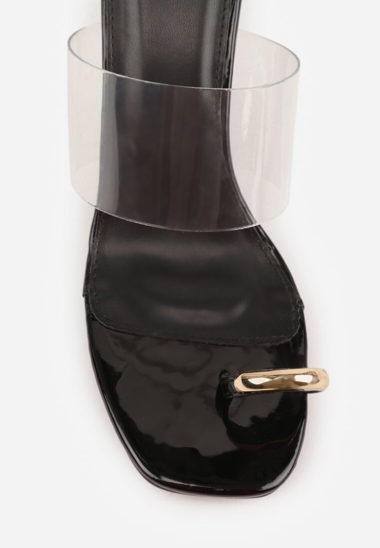 Czarne Klapki z Ozdobą na Duży Palec z Transparentnymi Elementami Wylinney