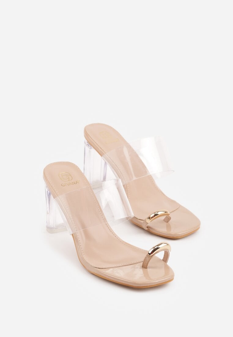 Beżowe Klapki z Ozdobą na Duży Palec z Transparentnymi Elementami Wylinney