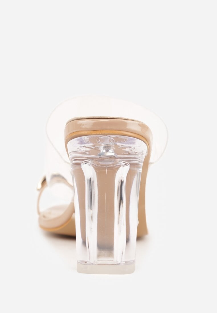 Beżowe Klapki z Ozdobą na Duży Palec z Transparentnymi Elementami Wylinney