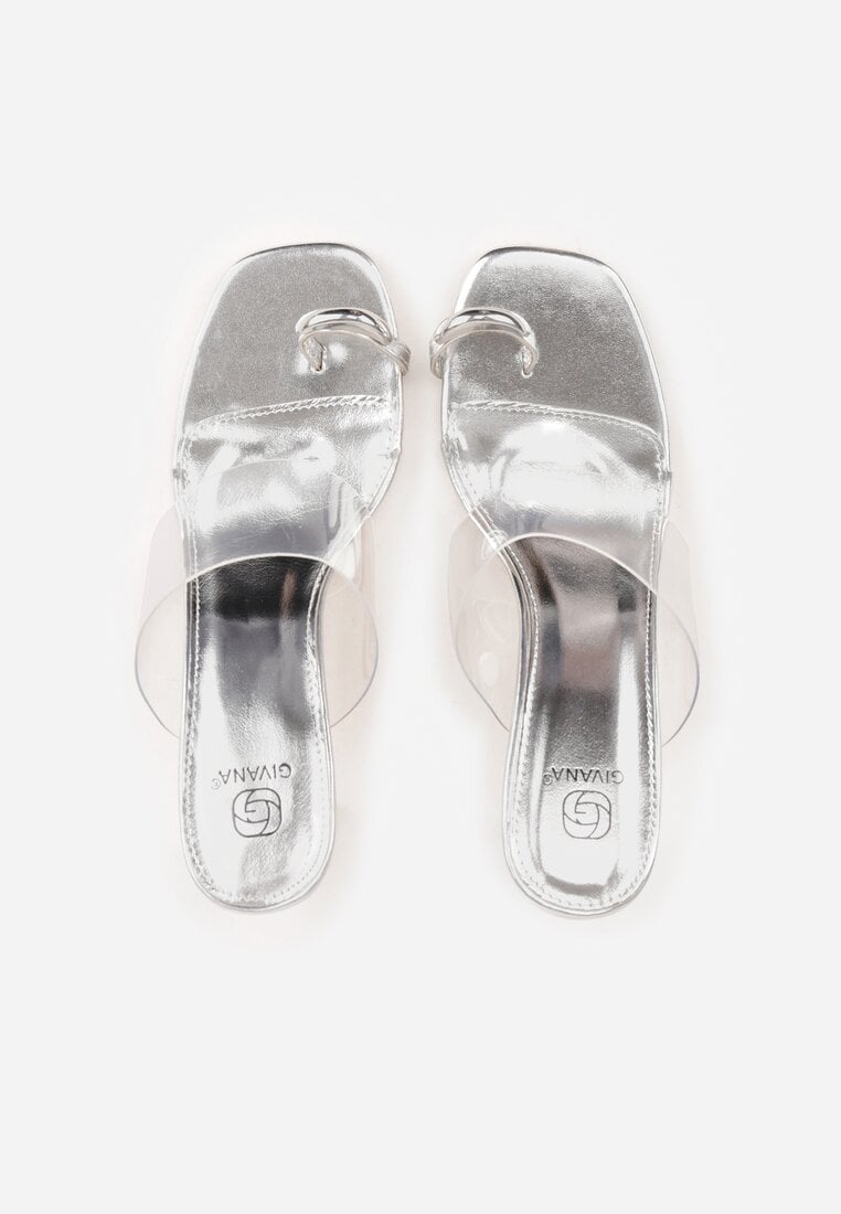 Srebrne Klapki z Ozdobą na Duży Palec z Transparentnymi Elementami Wylinney