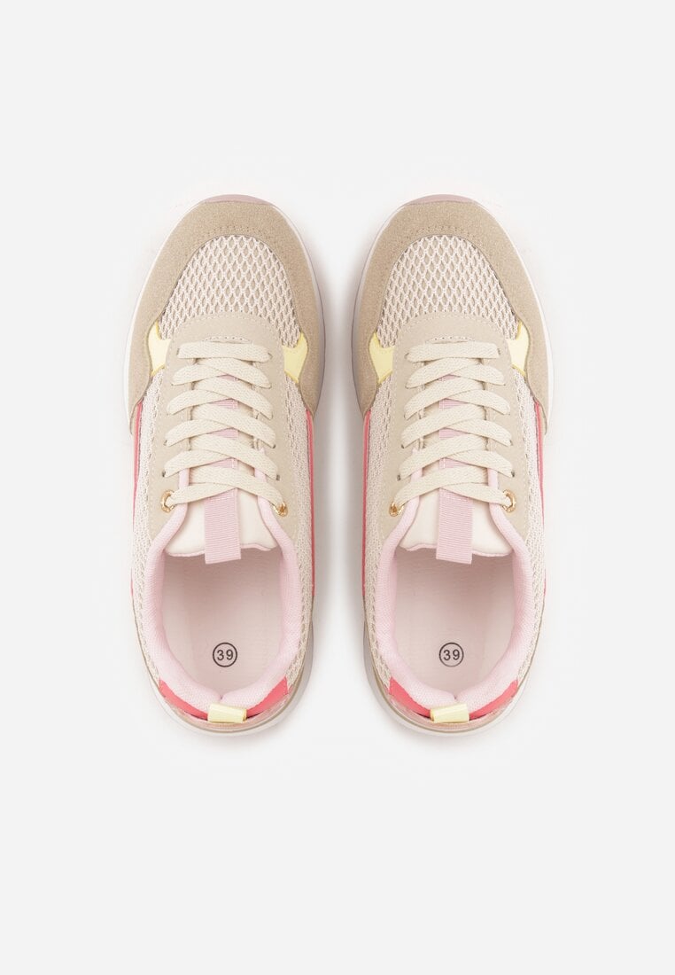 Ciemnobeżowe Sneakersy z Siateczką i Modnymi Wstawkami Corona