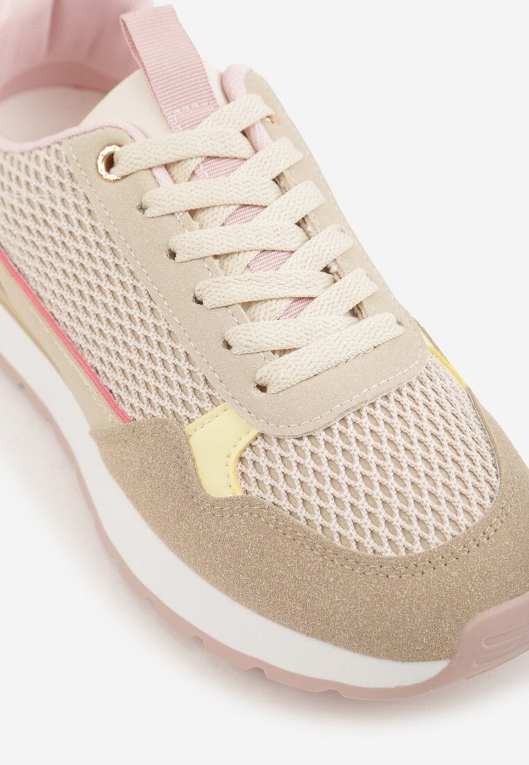 Ciemnobeżowe Sneakersy z Siateczką i Modnymi Wstawkami Corona