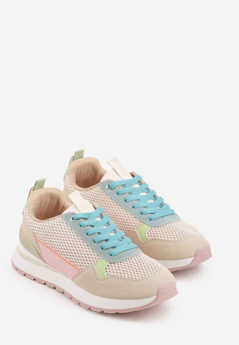 Beżowe Sneakersy z Siateczką i Modnymi Wstawkami Corona