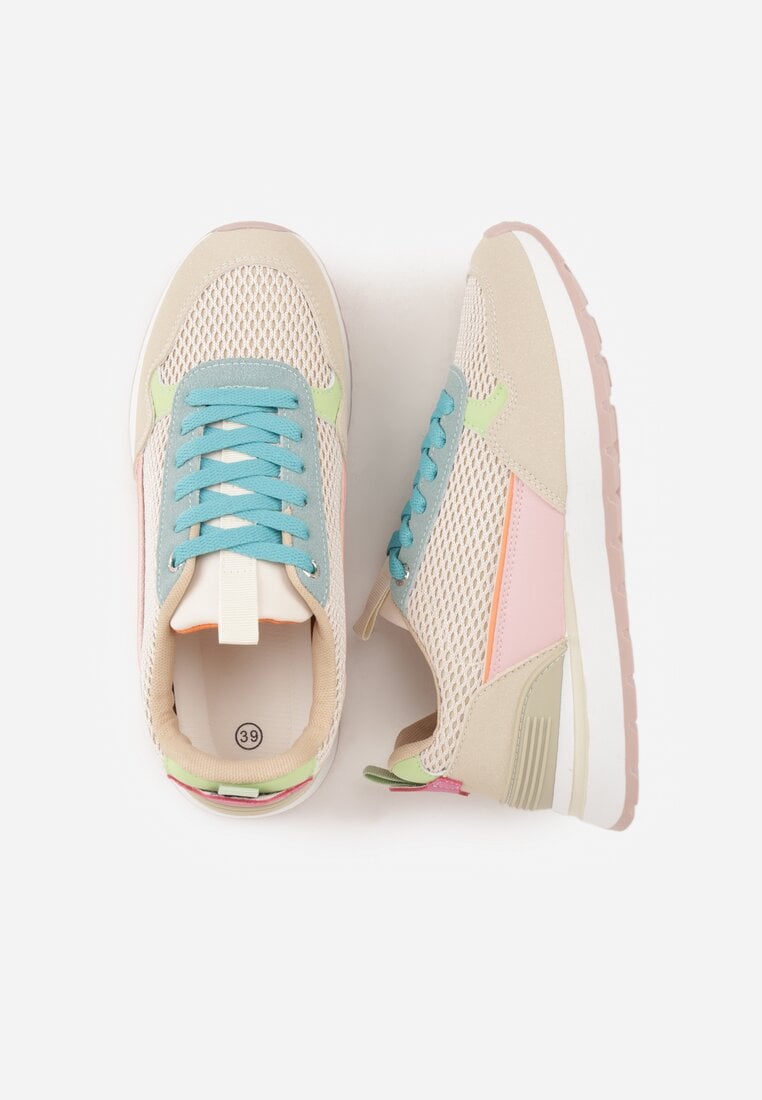 Beżowe Sneakersy z Siateczką i Modnymi Wstawkami Corona