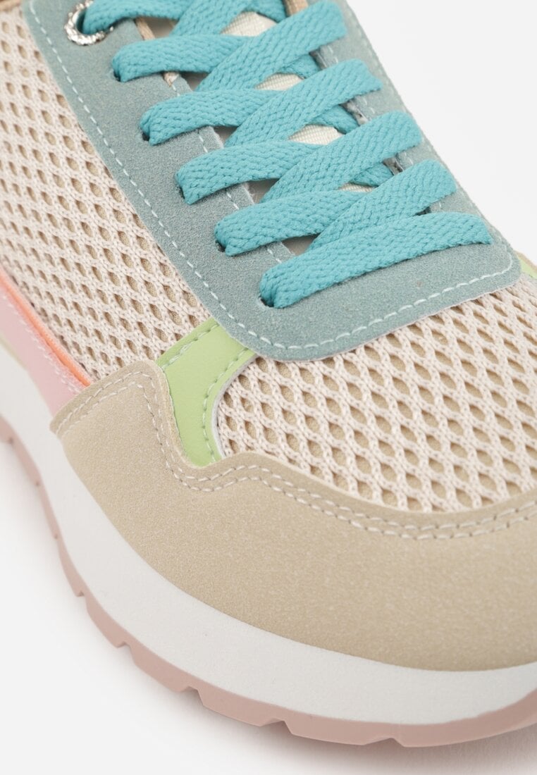 Beżowe Sneakersy z Siateczką i Modnymi Wstawkami Corona