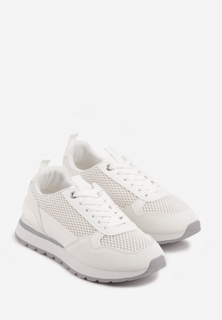 Białe Sneakersy z Siateczką i Modnymi Wstawkami Corona