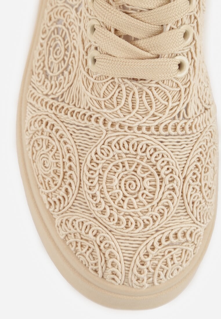 Beżowe Sneakersy Boho na Platformie Zdobione Plecionym Wzorem Abilama