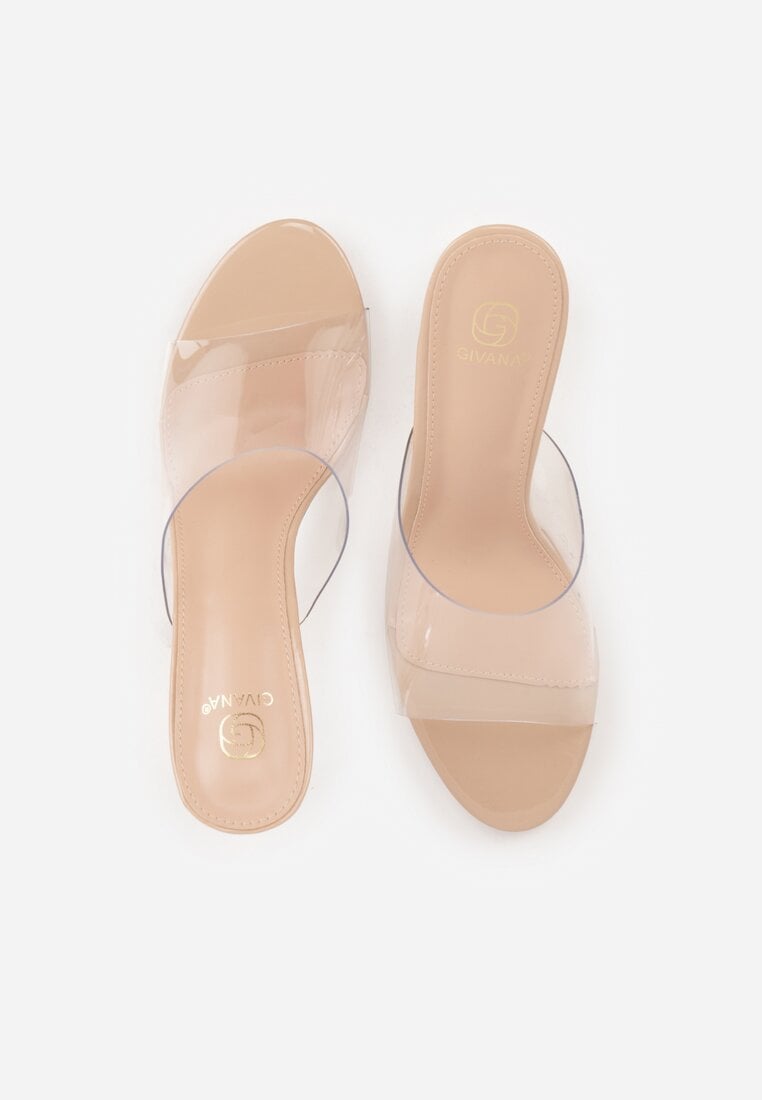Beżowe Klapki z Transparentnym Słupkiem i Paskiem Los