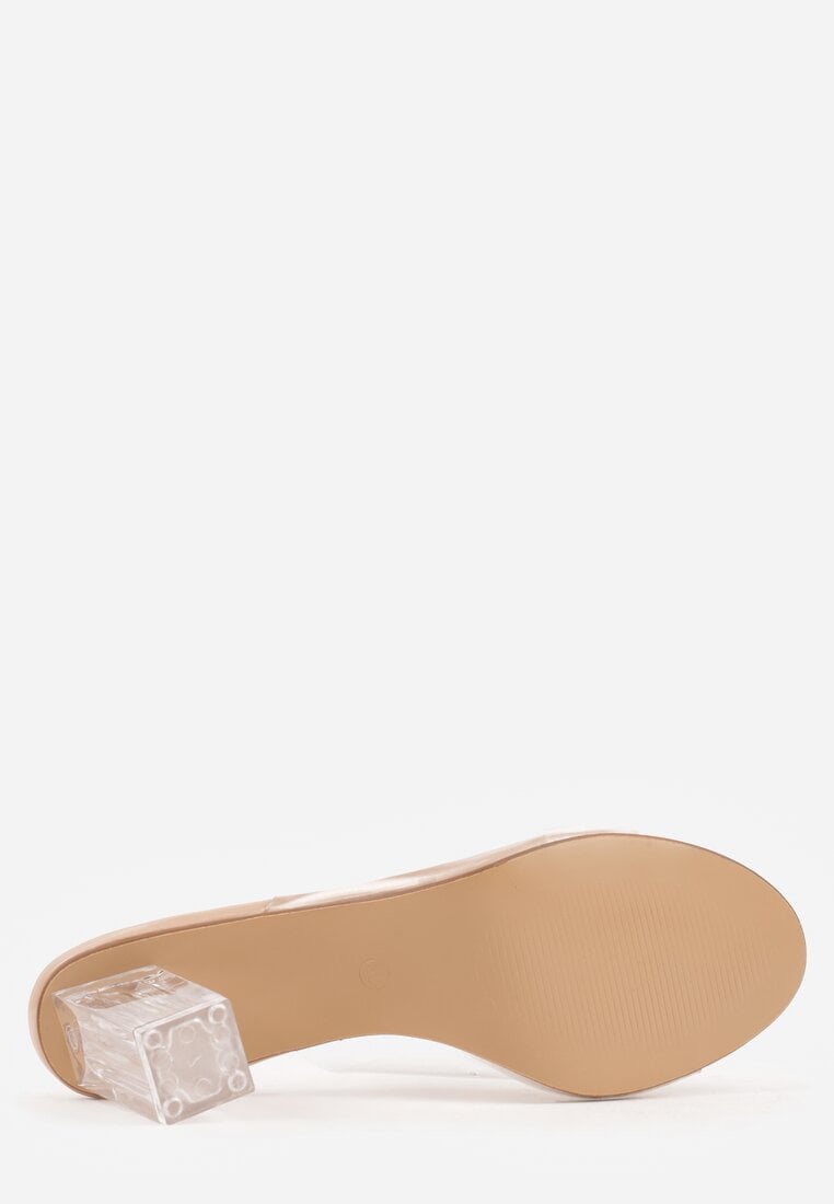 Beżowe Klapki z Transparentnym Słupkiem i Paskiem Los