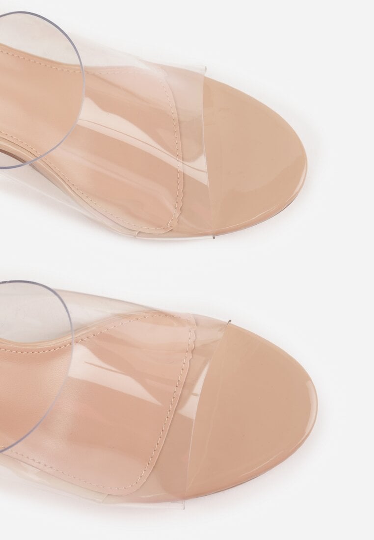 Beżowe Klapki z Transparentnym Słupkiem i Paskiem Los