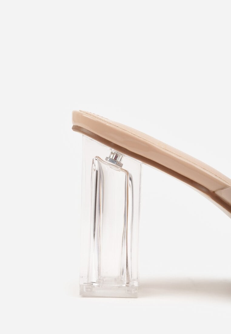 Beżowe Klapki z Transparentnym Słupkiem i Paskiem Los